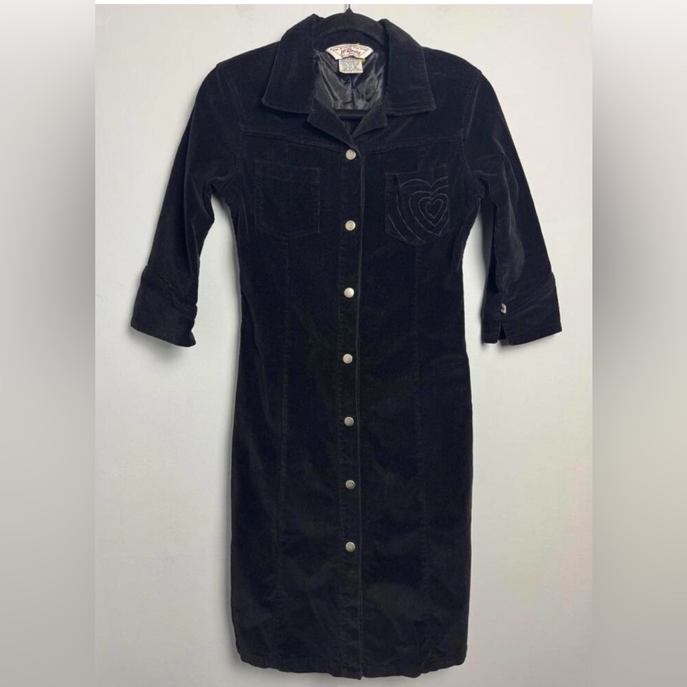 Vintage Western Rusty Black Corduroy Dress with Heart Pocket - Chic & Stylish